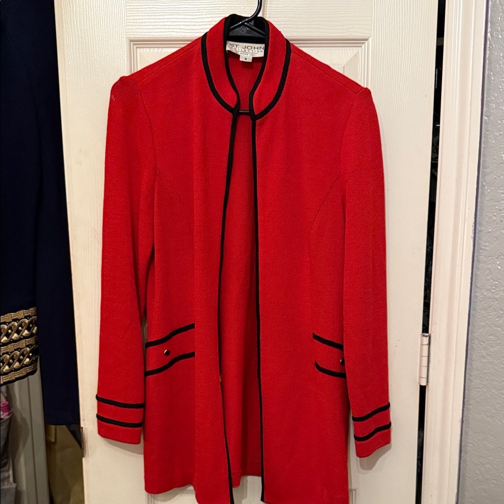 St. John Red Blazer with Black Accents